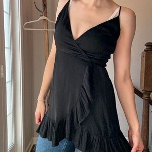 Free People Black Spaghetti Strap Wrap Dress